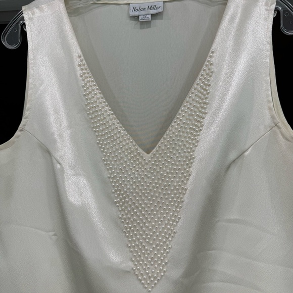 Nolan Miller Ivory Sleeveless Top with Pearl Embellishments - Picture 2 of 6